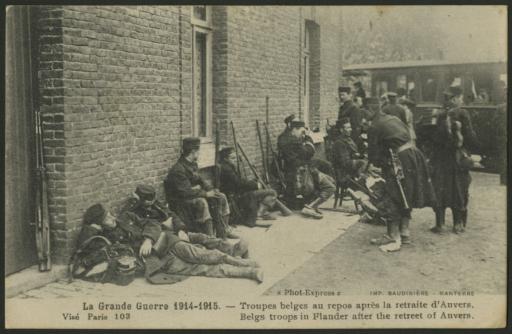 Troupes belges au repos après la retraite d'Anvers.